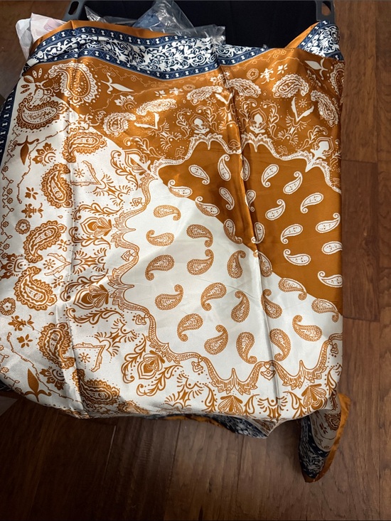 nn Accessories - 2 Silky Paisley Print Scarf - Mustard & White and Red & White with blue Trim